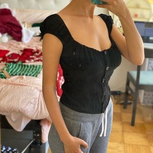 Black buttoned cap sleeve top